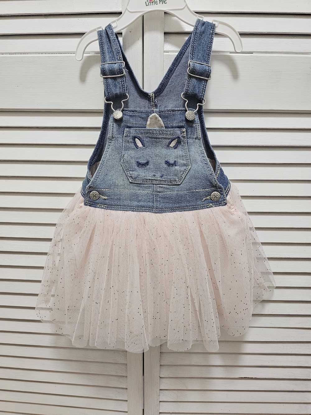 OshKosh B'gosh Denim Unicorn Overall Dress with Light Pink Tulle